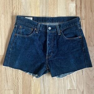 LEVI’S 501 women’s diy cutoff denim shorts button fly dark wash indigo size 30